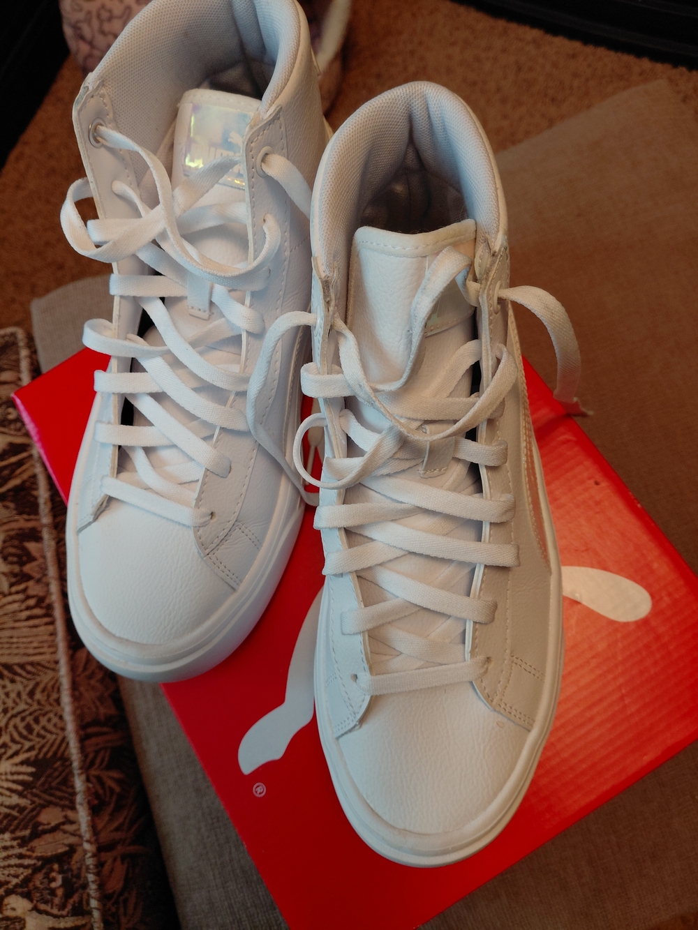Puma White Platform Sneakers with Iridescent Stripe